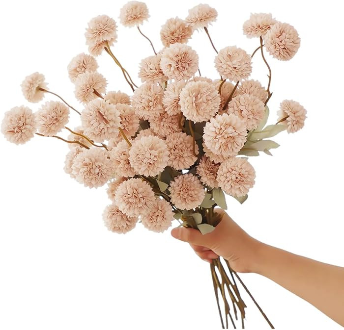 5pcs Beige Faux Silk Mums Artificial Flowers, Bulk Fake Small Mini Chrysanthemums with Stems for ... | Amazon (US)