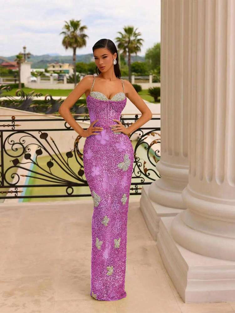 Luxury Glamorous Sequin Sexy Evening Dress For Women, Formal, Party Dress, Gown, For Wedding Gues... | SHEIN