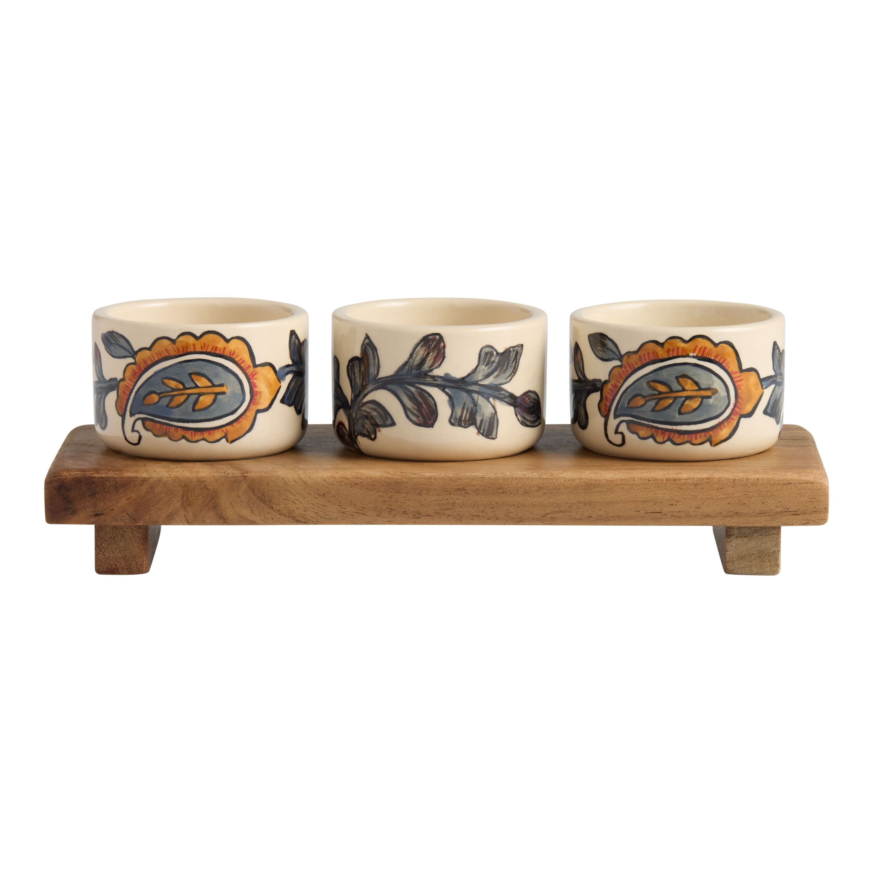 Paisley Hand Painted Ceramic Mini Bowls and Stand Set | World Market