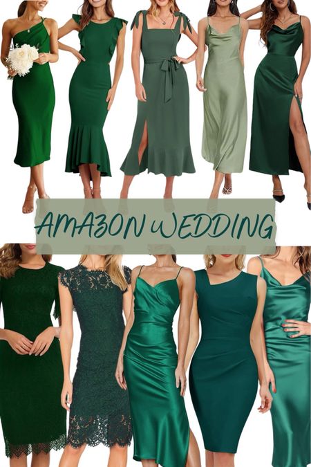 Green wedding guest dresses. 

#satindresses #semiformaldresses #falldresses #amazondresses #cocktaildresses 

#LTKwedding #LTKstyletip #LTKSeasonal