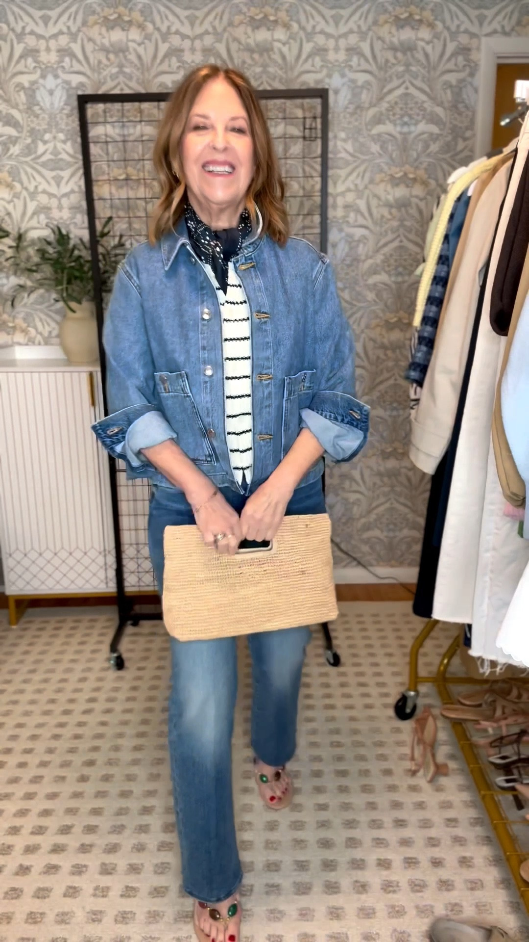 Denim chore jacket fits tts
Top fits tts
Jeans fit big; if between sizes, size down. 
Most on sale.

#LTKootd #LTKOver40 #LTKSaleAlert