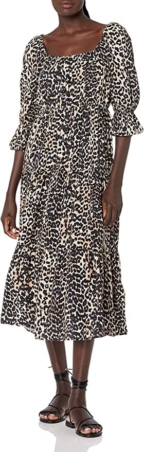 The Drop Women's Keyla Puff-Sleeve Square Neck Tiered Midi Dress | Amazon (US)