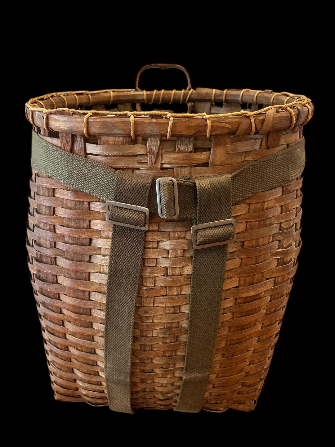 Vintage Adirondack Woven Pack Basket With Canvas Straps - Etsy | Etsy (US)