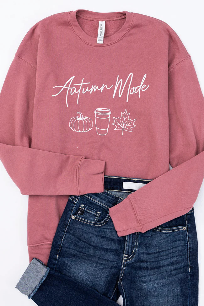 Autumn Mode Mauve Graphic Sweatshirt | The Pink Lily Boutique
