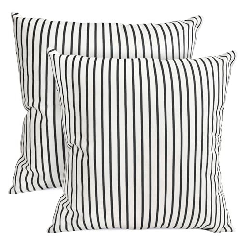 RYSMIYOU Decorative Throw Pillow Covers Set of 2 Black Striped Pillow Covers 20x20 Inch Throw Pillow Cover Linen Pillowcase Modern Farmhouse Outdoor Pillow Covers for Couch Sofa Bed Living Room | Amazon (US)