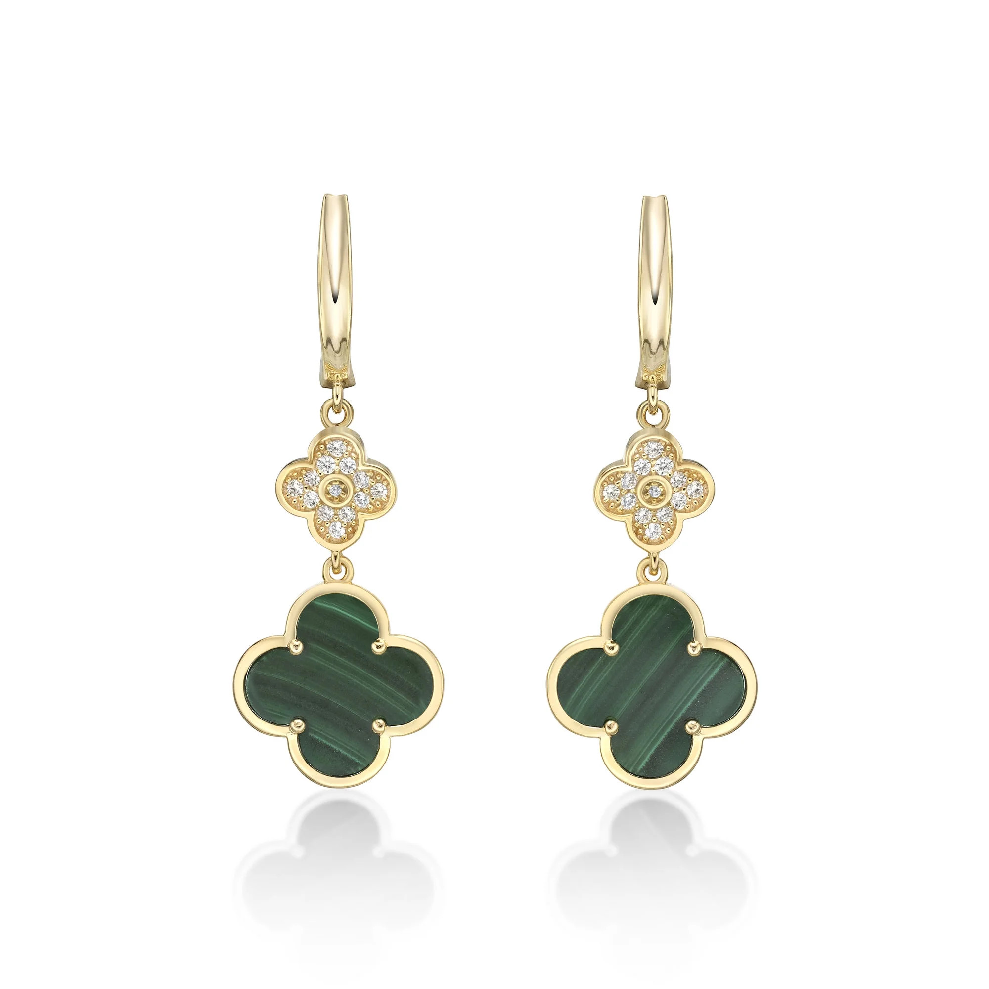 Green Malachite Flower Dangle Drop Earrings for Women in 925 Sterling Silver with Yellow Gold Pla... | Walmart (US)