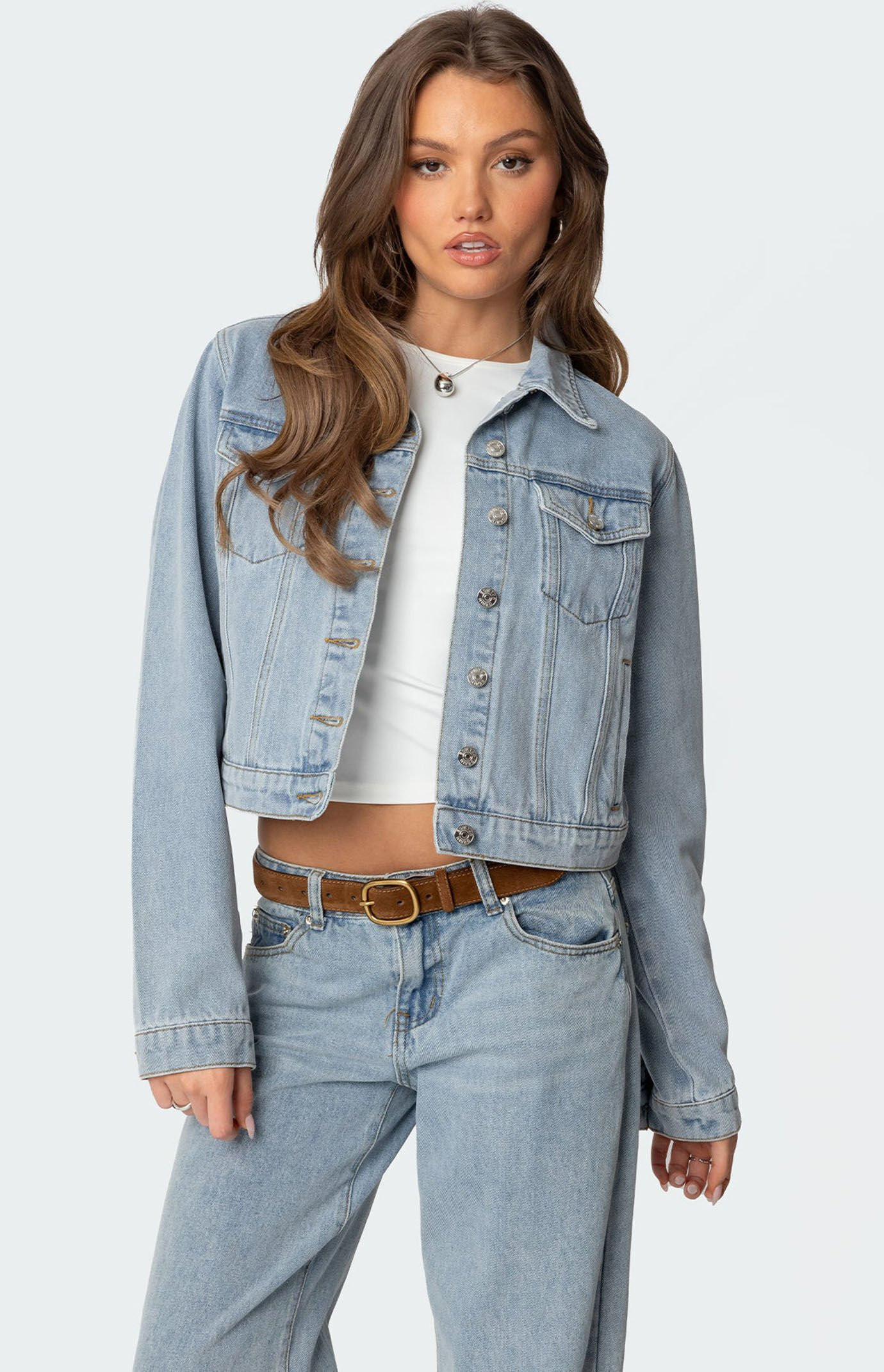Edikted Women's Barb Denim Jacket in Light Blue - Size Small | PacSun
