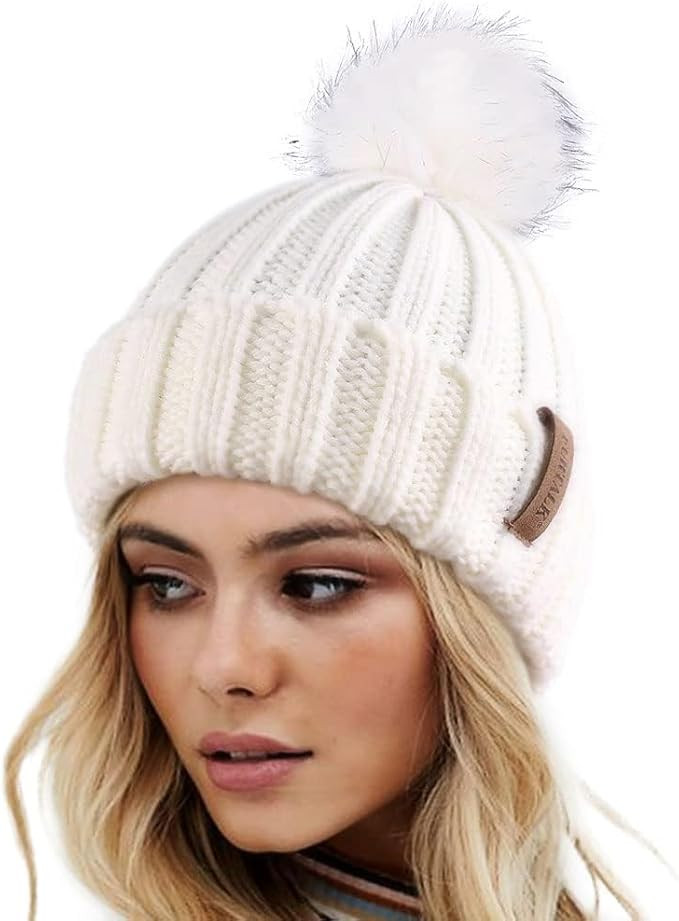FURTALK Womens Winter Knitted Beanie Hat with Faux Fur Pom Warm Knit Skull Cap Beanie for Women | Amazon (US)