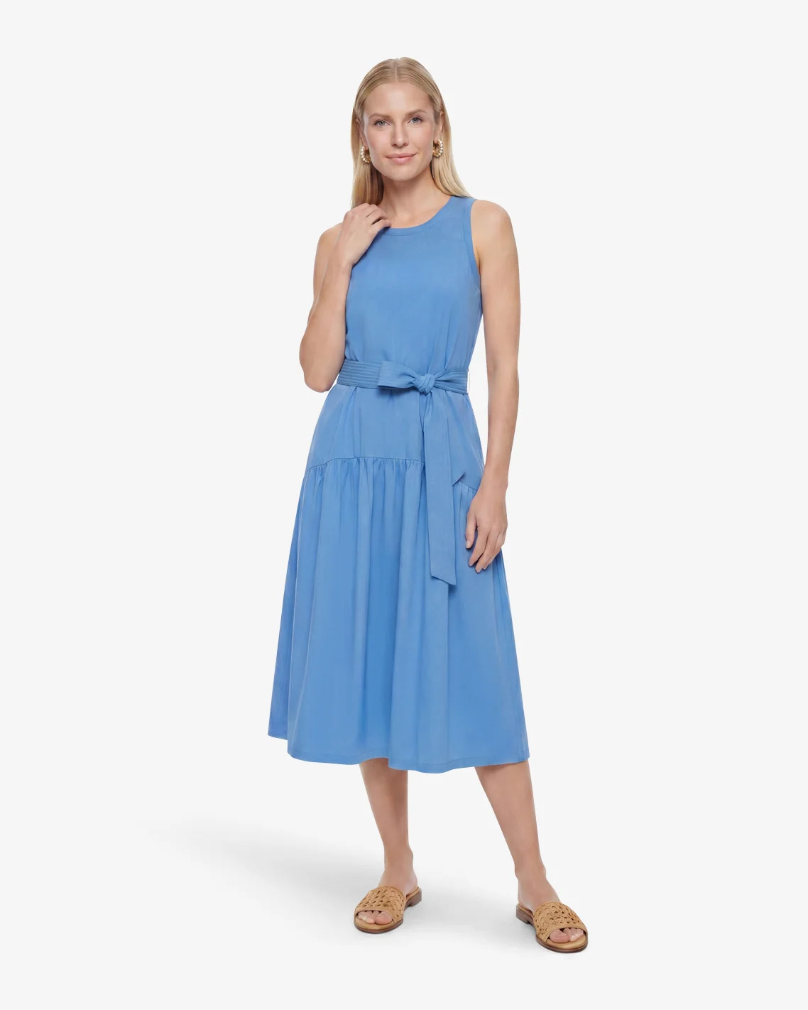 Lila Mixed Media Midi Dress in Light Blue | Draper James (US)