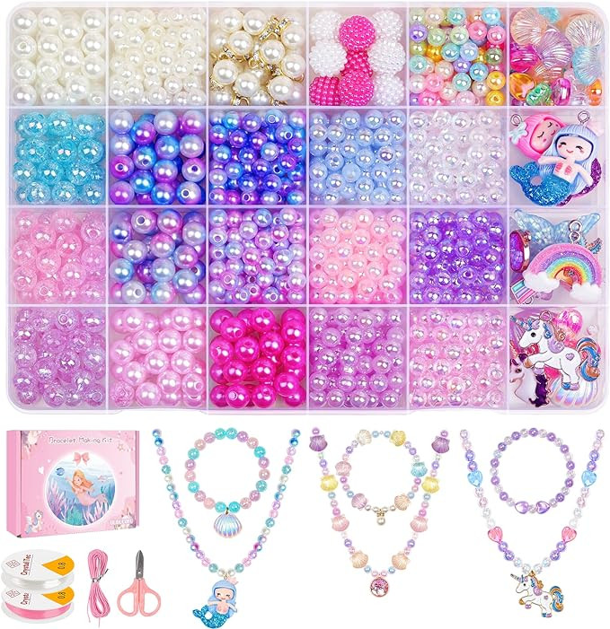 DUDUCOFU 900Pcs Mermaid Bracelet Making Kit for Girls Kids Charm DIY Beads for Jewelry Making, Fr... | Amazon (US)