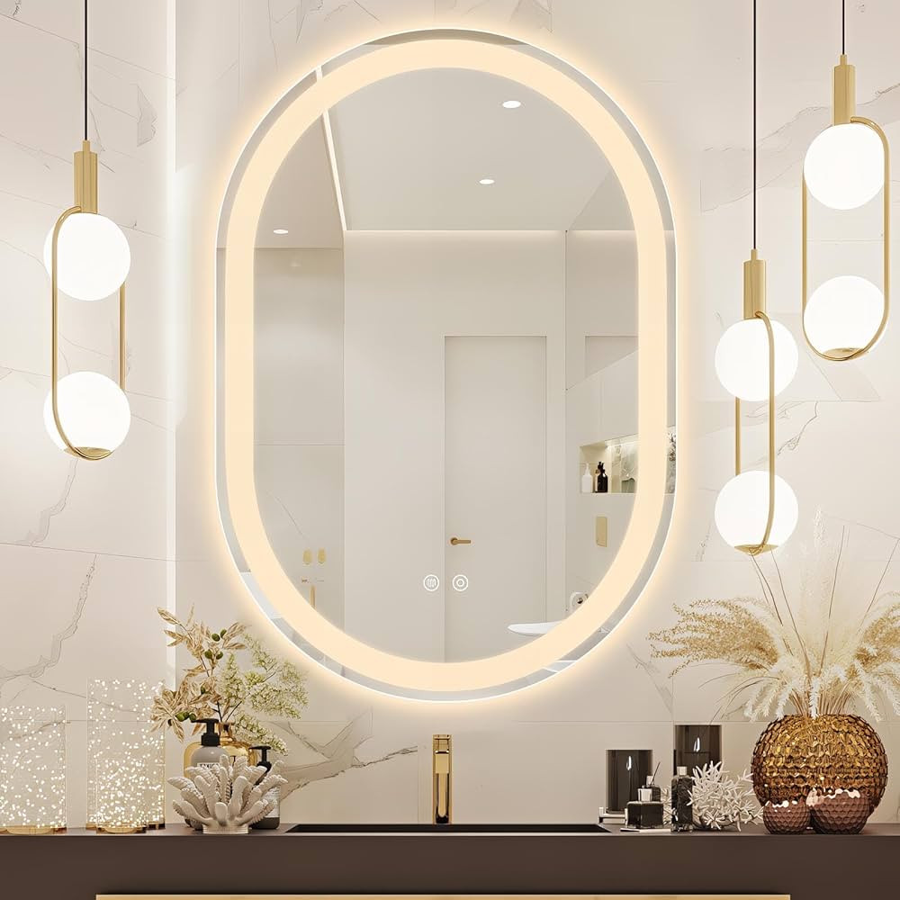 38"x26" Oval LED Bathroom Mirror, Oval Lighted Vanity Bathroom Wall Mounted Mirror with Lights An... | Amazon (US)