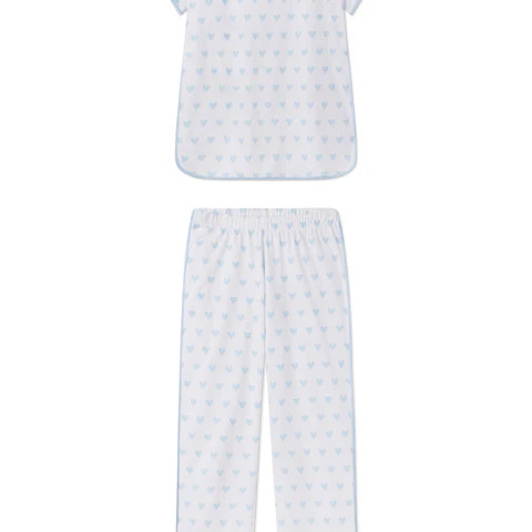 Pima Short-Long Set in French Blue Heart | Lake Pajamas
