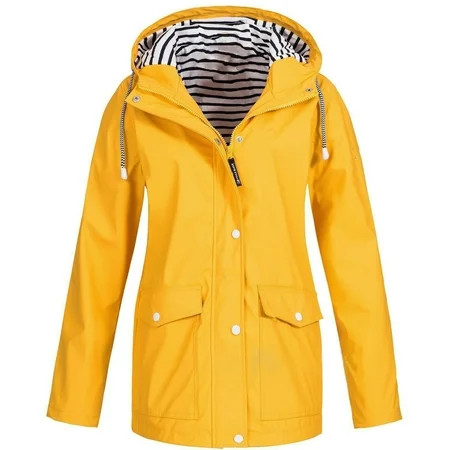 Christmas GiftsGATXVG Womens Solid Hooded Jacket Plus Size Fall Wniter Yellow Rain Jacket Waterproof | Walmart (US)