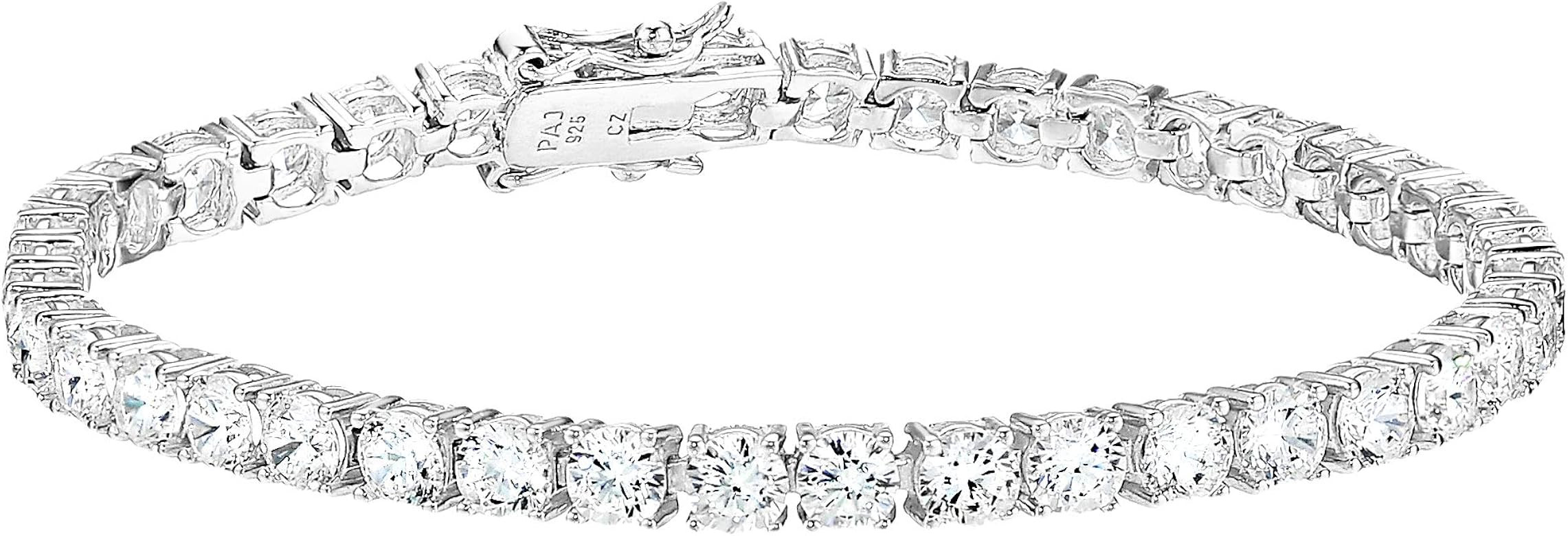 Amazon Essentials Plated Sterling Silver Round Cut Cubic Zirconia Tennis Bracelet | Amazon (US)