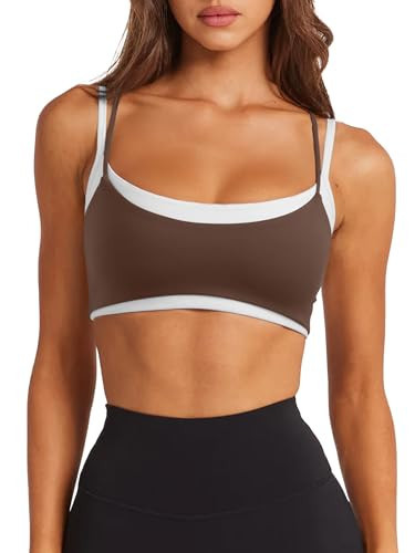 Womens Brown Sports Bras Workout Gym Bra Activewear Camisole Coffee X-Small | Amazon (US)