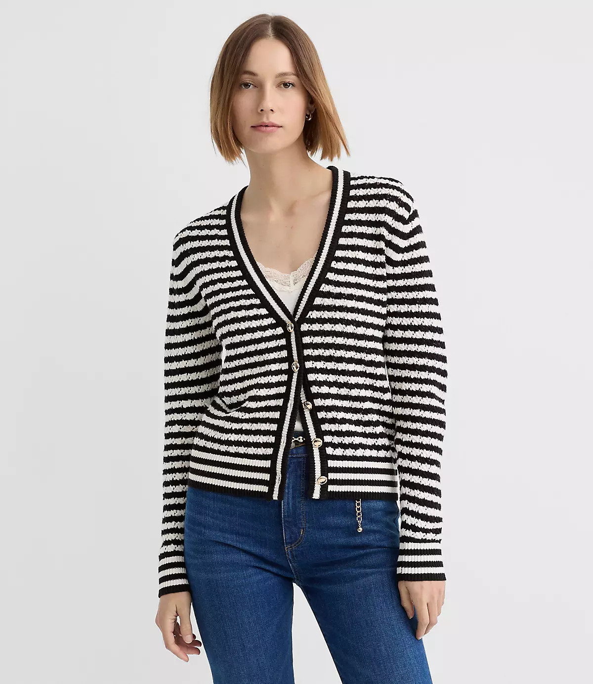 Pointelle Striped Cardigan | LOFT