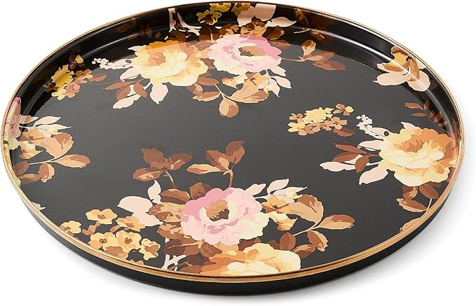 MACKENZIE-CHILDS Enamel Round Tray, Unique Serving Platter for Food and Drinks, Wild Rose Brown | Amazon (US)