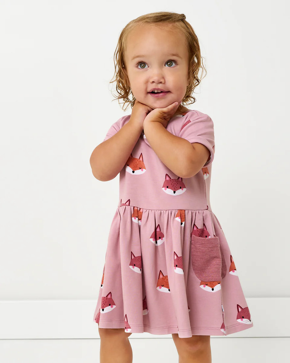 Fox Tracks Patch Pocket Dress with Bloomer | Little Sleepies