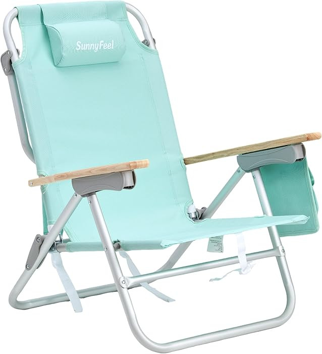 SUNNYFEEL Low Back Folding Beach Chair, Aluminum Heavy Duty Beach Chair with 5-Position, Portable... | Amazon (US)