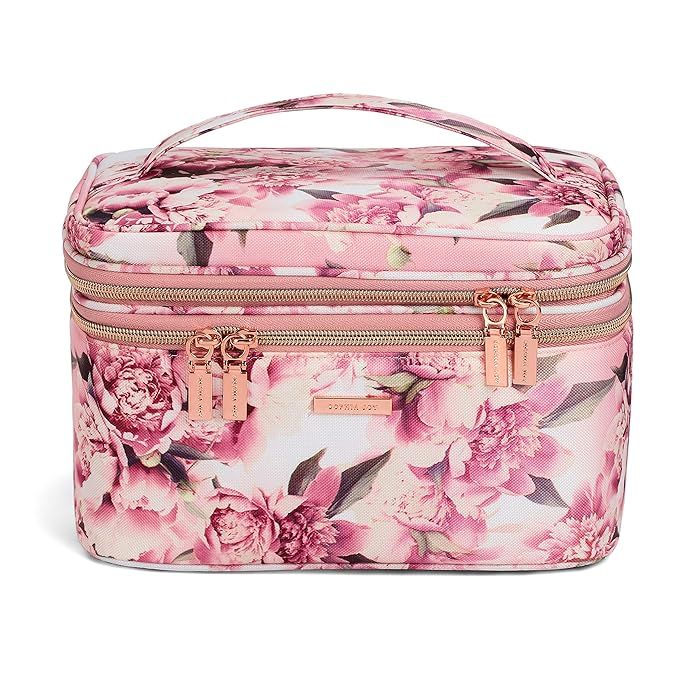 Sophia Joy Large Dual Zipper Travel Cosmetic Organizer Train Case with Top Handle in Pink Floral ... | Amazon (US)