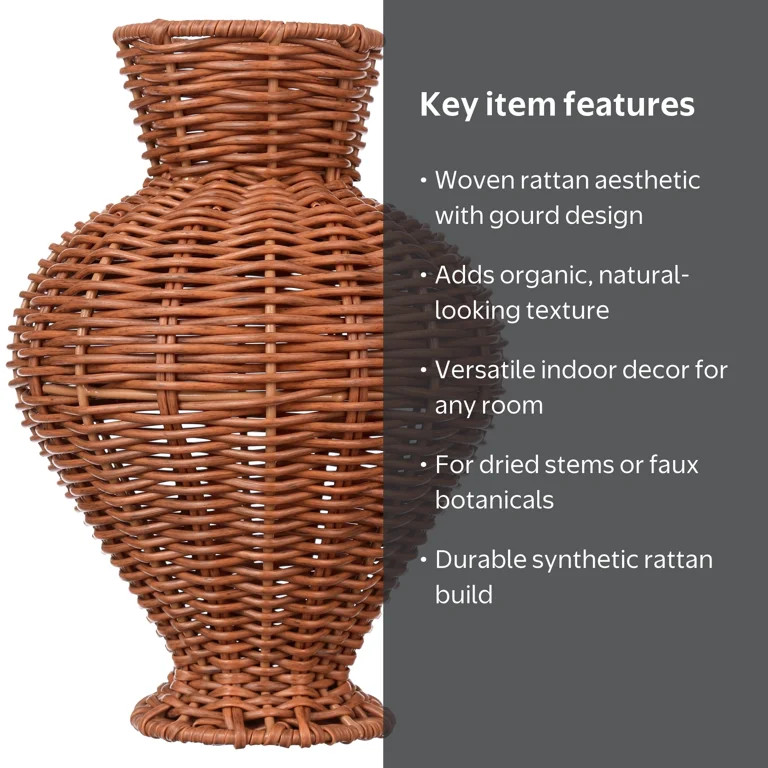 Better Homes & Gardens Woven Faux Rattan Indoor Vase, 10 in, Brown | Walmart (US)