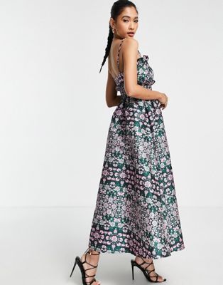 ASOS EDITION cami midi dress with shirred panel in floral jacquard | ASOS (Global)