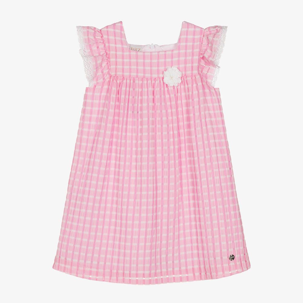 Girls Pink Gingham Seersucker Dress | Childrensalon