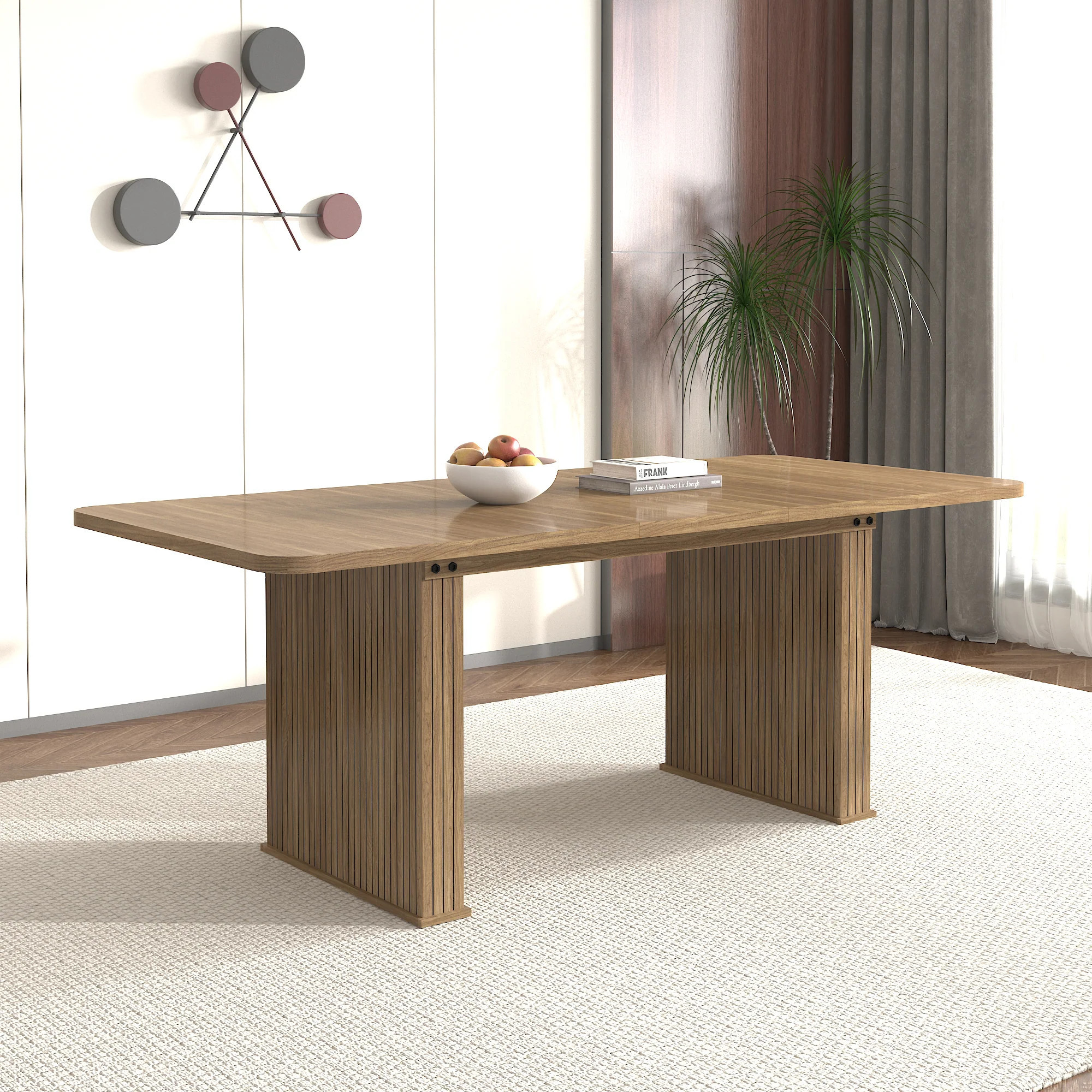 LUXEYARD Modern Dining Table for 6-10 People Wood Kitchen Table with Double Robust Pedestal Wooden Dinner Table for Dining Room one_size | Lowe's