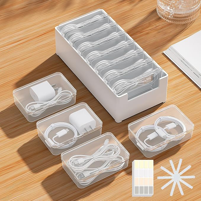 7 Case Cable Storage Box with Cable Straps and Label Stickers, Travel Cord Organizer for Charging... | Amazon (US)