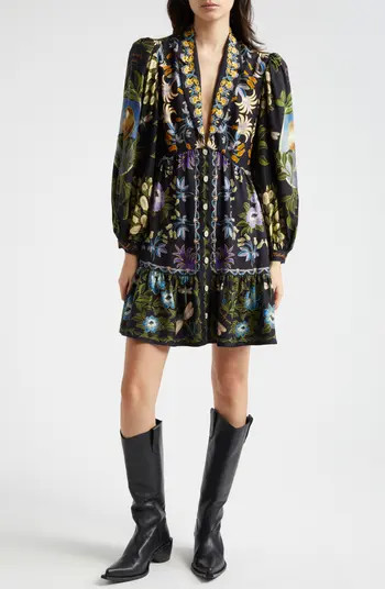 Black Winter Garden Long Sleeve Shirtdress | Nordstrom