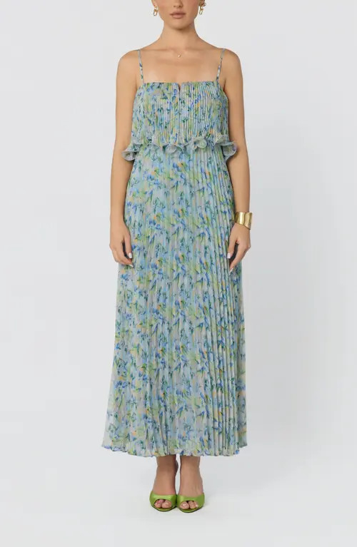 ASTR the Label Makennah Floral Plissé Maxi Dress in Blue Green Floral at Nordstrom, Size Small | Nordstrom