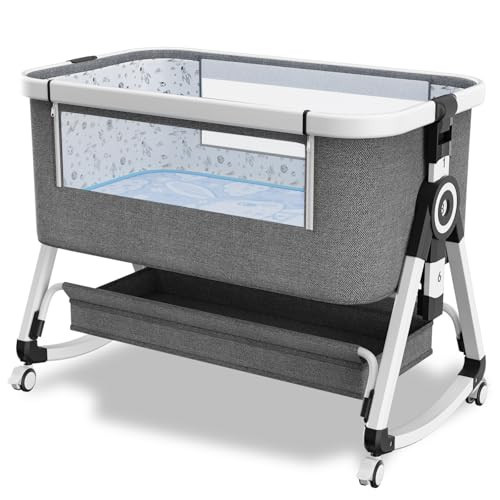 3 in 1 Baby Bassinet,Bedside Sleeper with Storage Basket and Wheels,Portable Baby Crib with Mosquito Net, 6 Adjustable Height & Breathable Mesh,Easy to Fold (White&Grey) | Amazon (US)