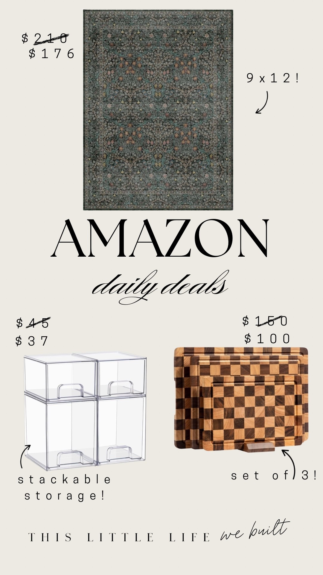Amazon daily deals! 

Stackable clear storage, rug, large, area rug, dark, cutting board, wooden, checkered, Amazon home, affordable home 

#LTKSaleAlert #LTKSeasonal #LTKHome