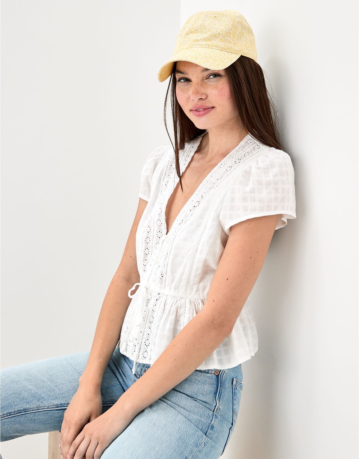 AE Tie-Font V-Neck Blouse | American Eagle Outfitters (US & CA)