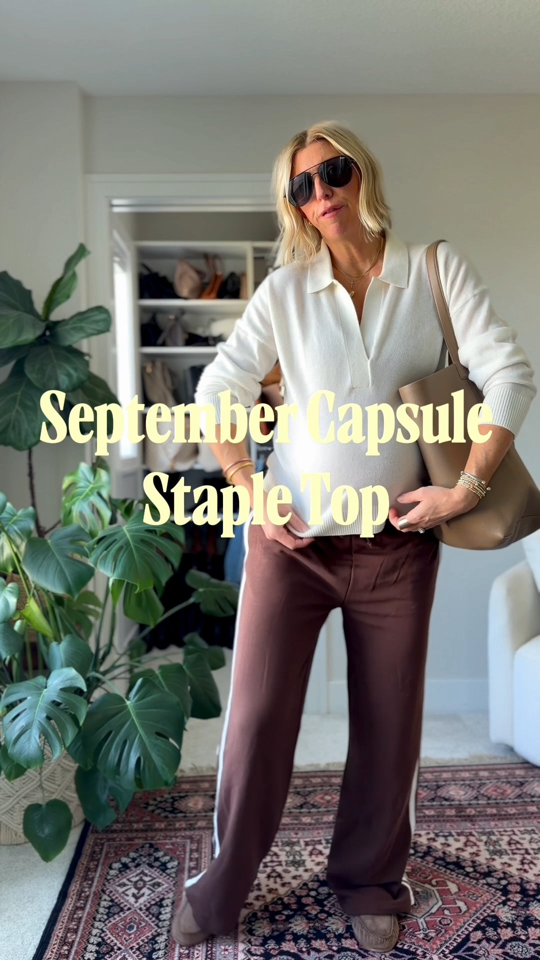 Swap a basic cotton tee for a light weight cashmere sweater to bring polish to a pair of casual pants - like the track pant. 

Love the collar detail + how breathable this top is for this time of year when the temps change throughout the day. 

The sweater fits tts.

I’m wearing a large (I’m currently 35 weeks pregnant)

#LTKOver40 #LTKgrwm #LTKSeasonal