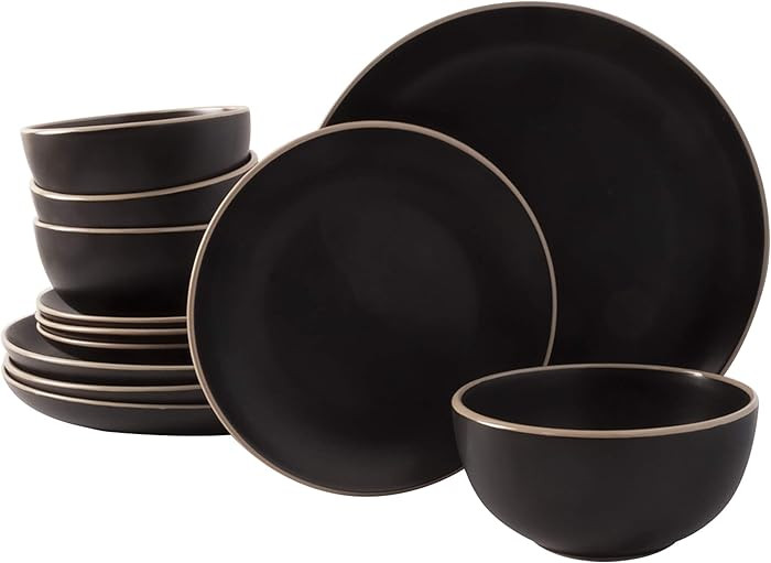Gibson Home Rockaway 12-Piece Stoneware Dinnerware Set, Service for 4 – Modern Round Plates and... | Amazon (US)