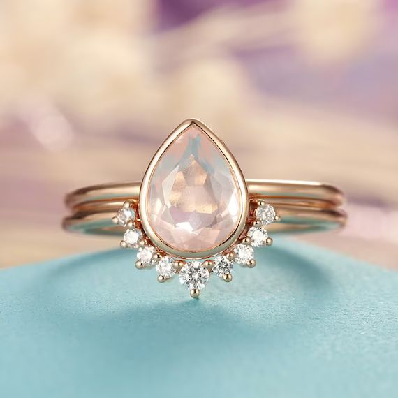 Rose Quartz Engagement Ring set Rose Gold engagement ring | Etsy | Etsy (AU)