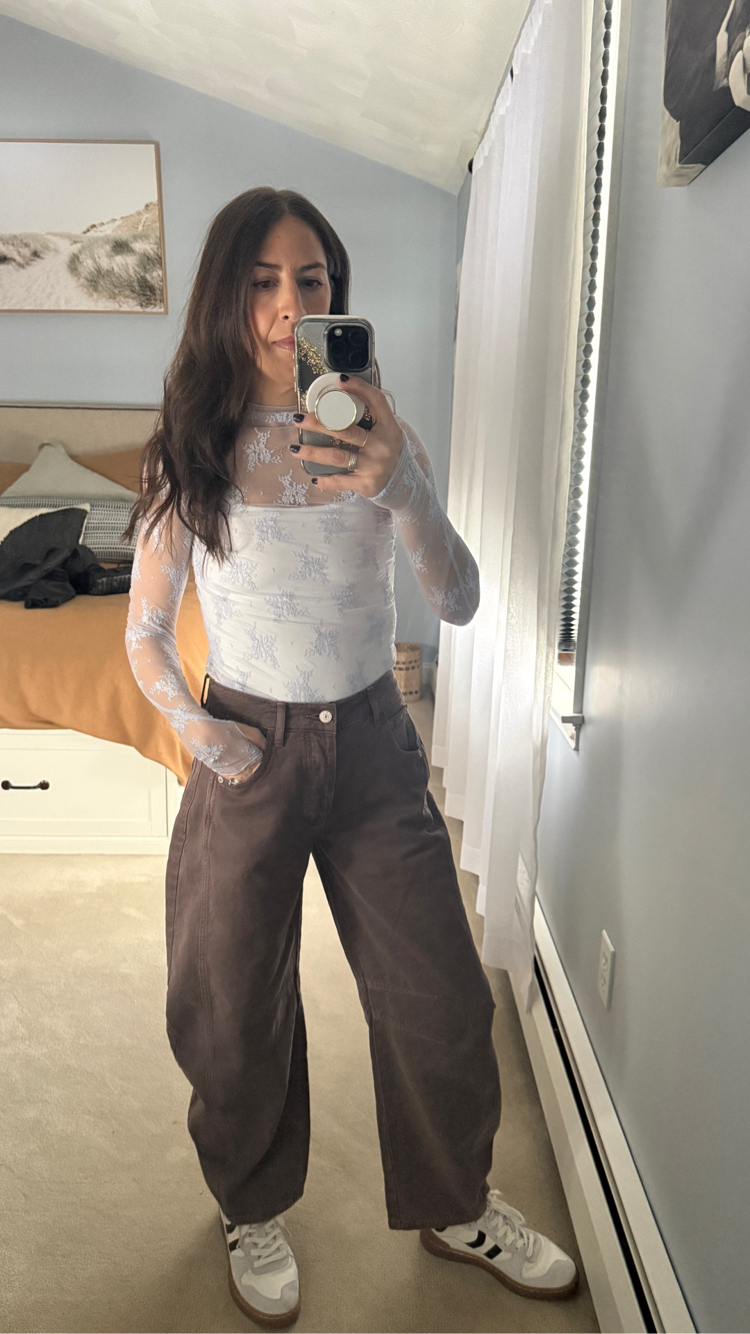 Daytime Cocktails 🍸 
light blue and dark brown together 👌🏻Love this casual, yet dressed up look. These shirts are so versatile. Layer under a vest, tshirt, or pair with a bralette in the evening.
Both of these pieces are Free People. I’ve tagged the Amazon dupes as well if you are looking for cheaper items, but they are  slightly less quality. (Amazon jeans def run larger. FP true to size.)


Shirt- xs
Tank- xs
Jeans- 24/r