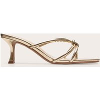 Gold Wide Fit PU Square Toe Knotted Heeled Mules | PrettyLittleThing US