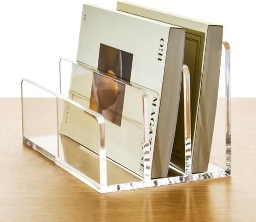3 Compartments Clear Acrylic Mail Holder – Vertical Letter Sorter & Multifunction Desk Organize... | Amazon (US)