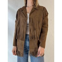 Vintage Brown Suede Leather Western Fringe Jacket/Small | Etsy (US)