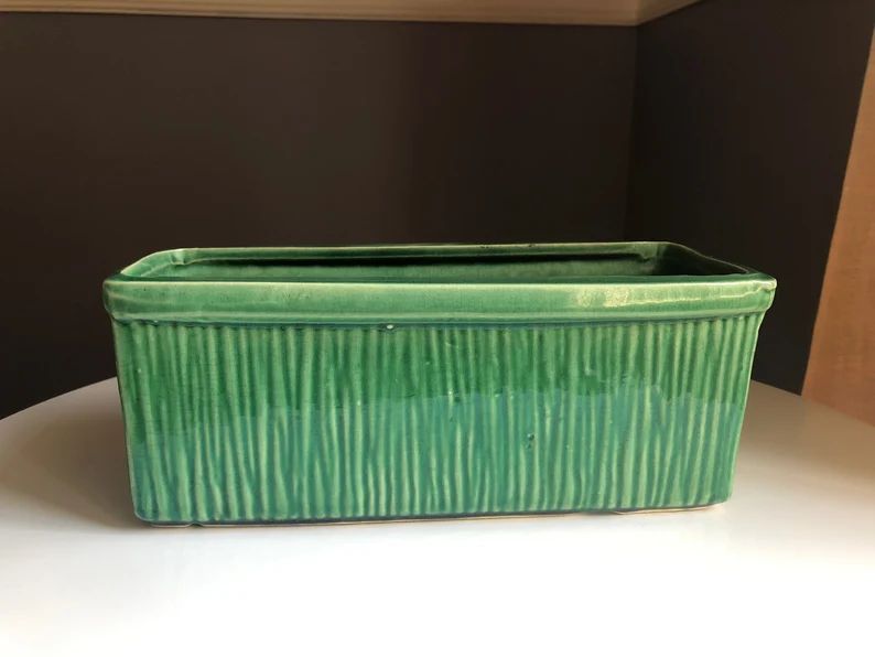 Vintage McCoy Green Planter Ribbed Striped Bamboo Rectangle | Etsy (US)