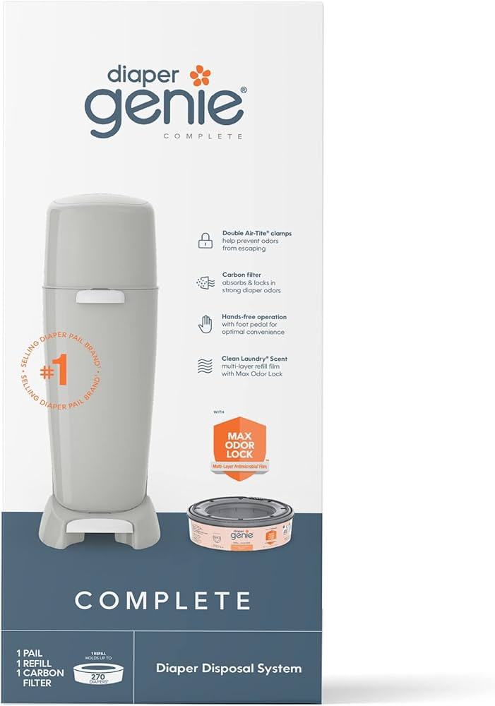 Diaper Genie Complete Pail with Built-In Odor Controlling Antimicrobial, Includes Pail and 1 Refi... | Amazon (US)