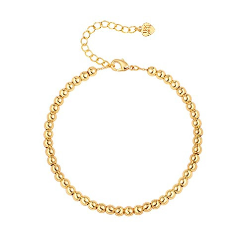 Aobei Pearl 18K Gold Ball Beaded Bracelet Dainty Round Beads Strand Chain Bracelet Handmade Layered Jewelry for Women 7” | Amazon (US)
