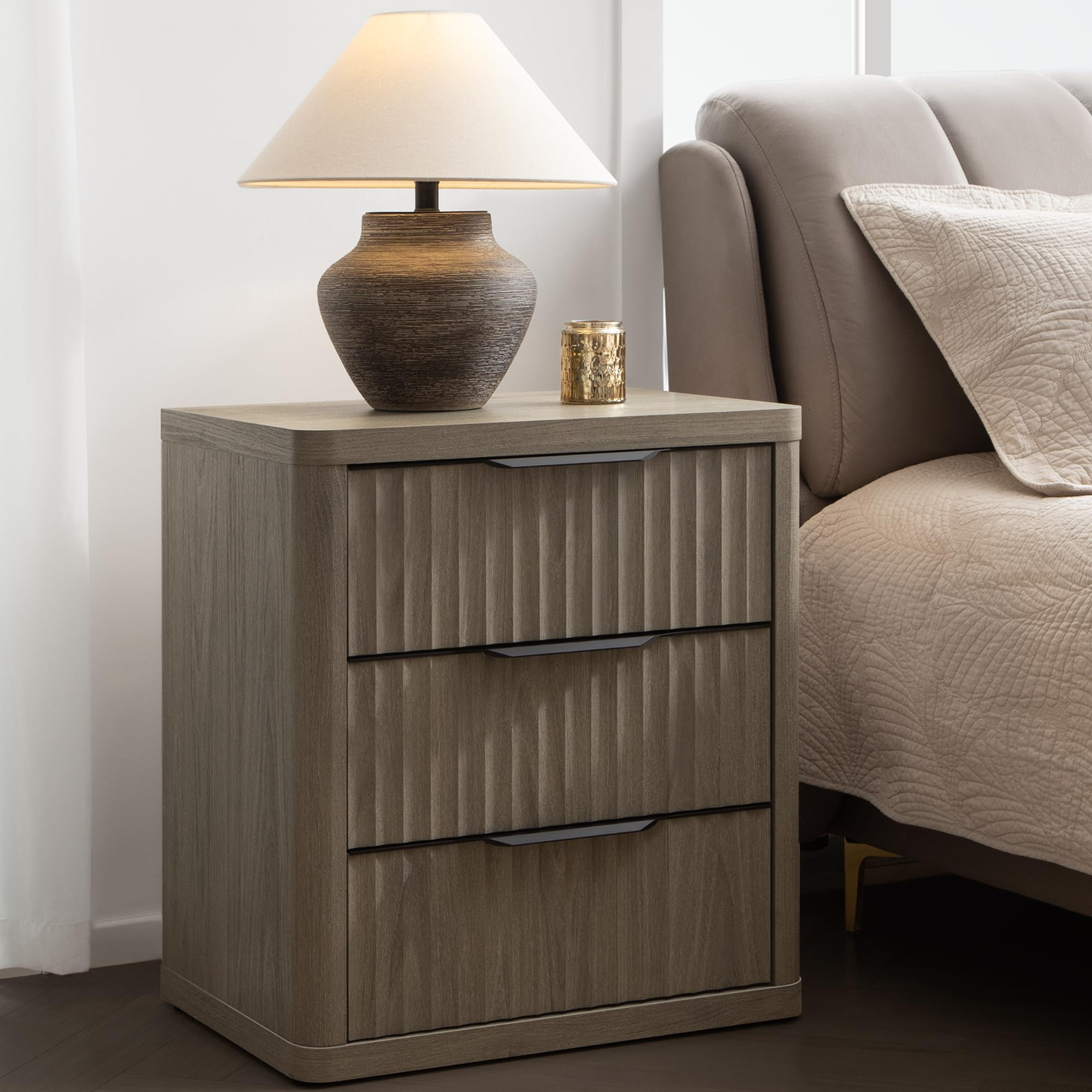 SICOTAS Night Stand Nightstand with 3 Drawers Storage Bedside Table Large Fluted Bed Side End Tab... | Amazon (US)