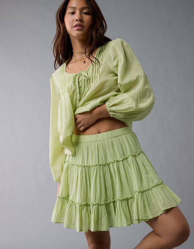 AE High-Waisted Tiered Mini Skirt | American Eagle Outfitters (US & CA)