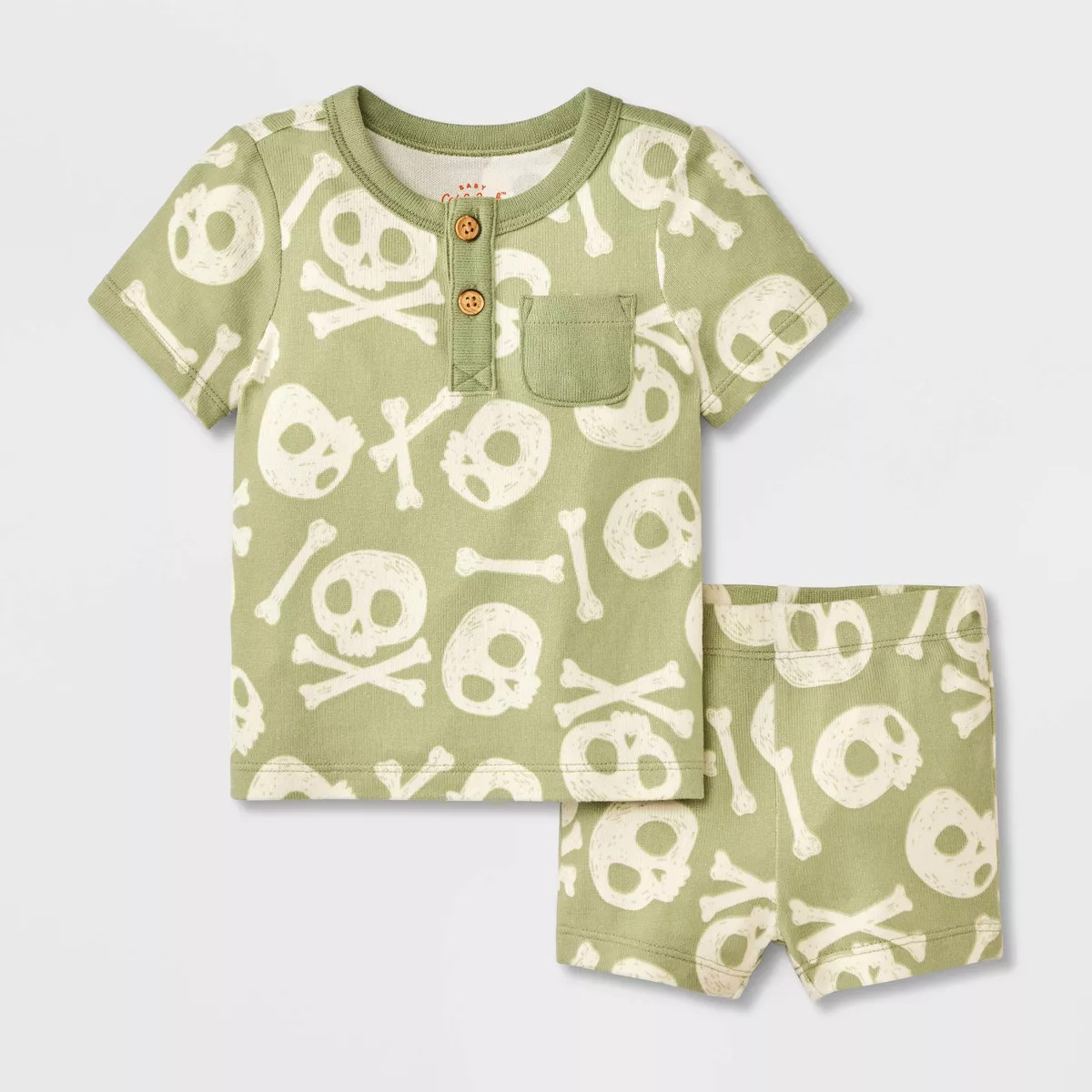 Baby 2pc Halloween Skull & Bones T-Shirt & Bloomer Set - Cat & Jack™ Green | Target