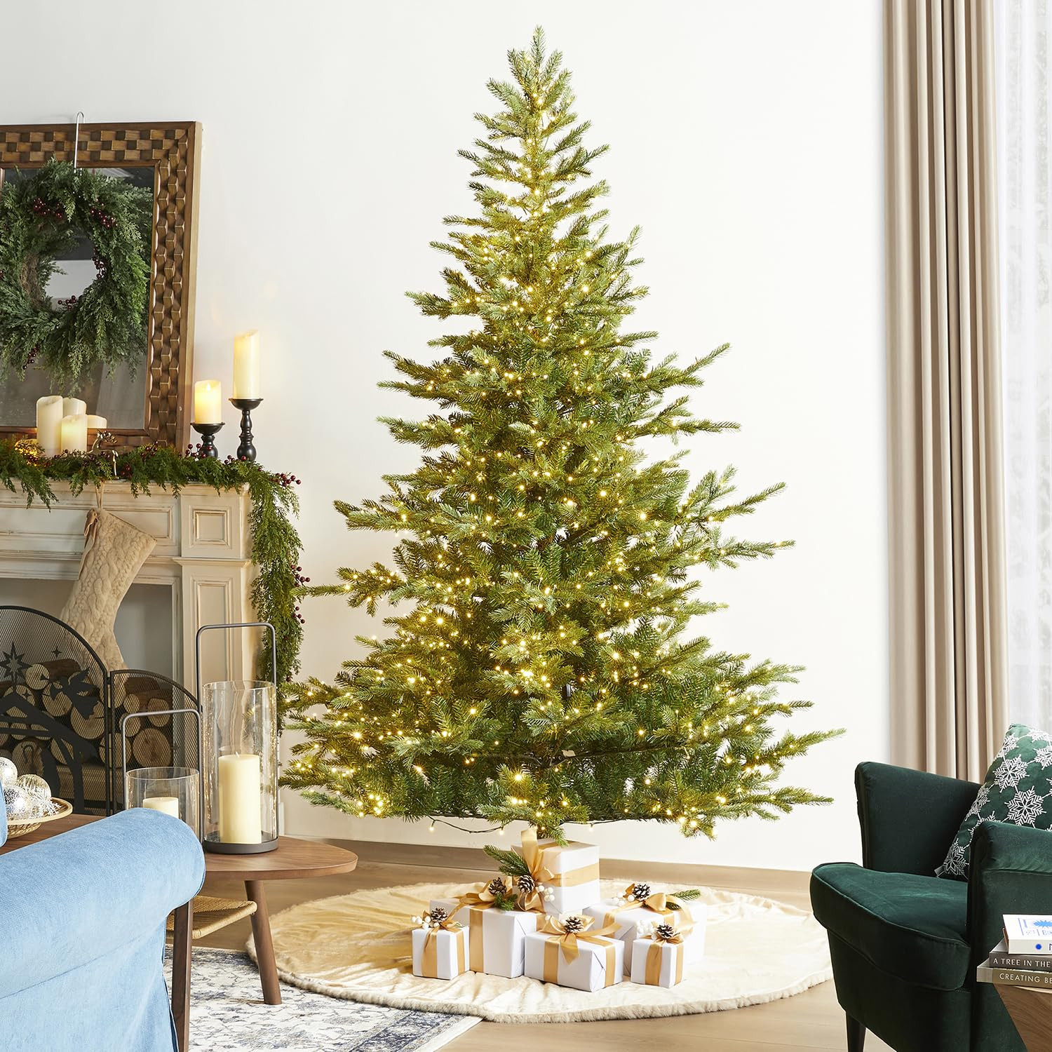 Glitzhome 7.5ft Prelit Christmas Tree, Artificial Christmas Tree Realistic Full Christmas Tree Vi... | Amazon (US)