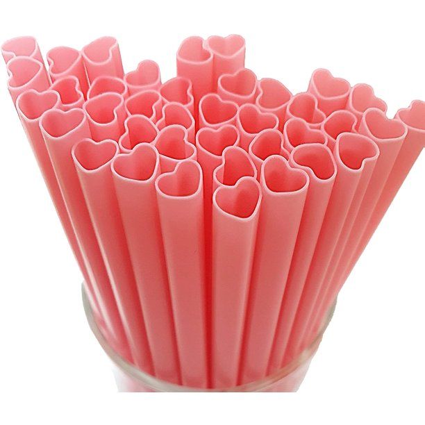 100pcs Heart Shaped Pink Straws Disposable Drinking Cute Straw Individually Wrapped plastic pink ... | Walmart (US)