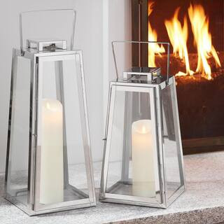 Home Decorators Collection Silver Metal Candle Hanging or Tabletop Lantern (Set of 2) | The Home Depot